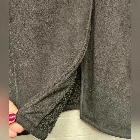 Talbots Woman Faux Suede Sherpa Lined Black Long Coat Sz 18 EUC Winter - Picture 6 of 15